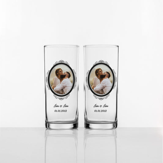 Black Frame Fotoğraflı - Kişiye Özel İkili Rakı Kadehi