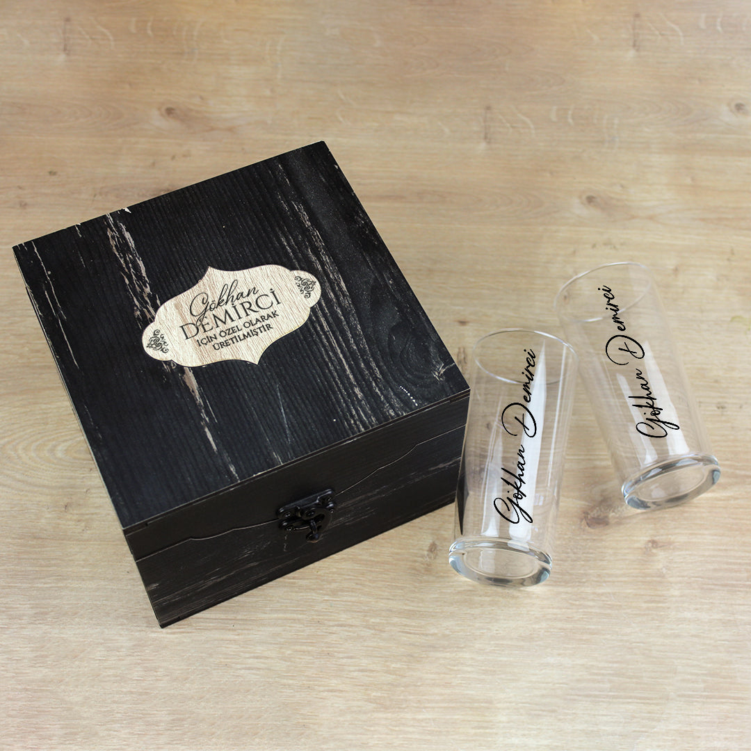 Aloha İmza - Ahşap Kutulu İkili Rakı Kadehi Seti