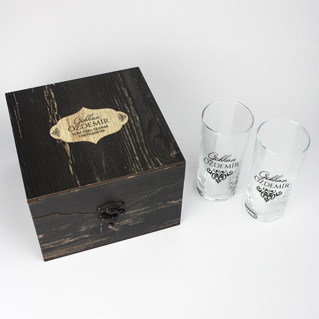 Aloha - Ahşap Kutulu İkili Rakı Kadehi Seti