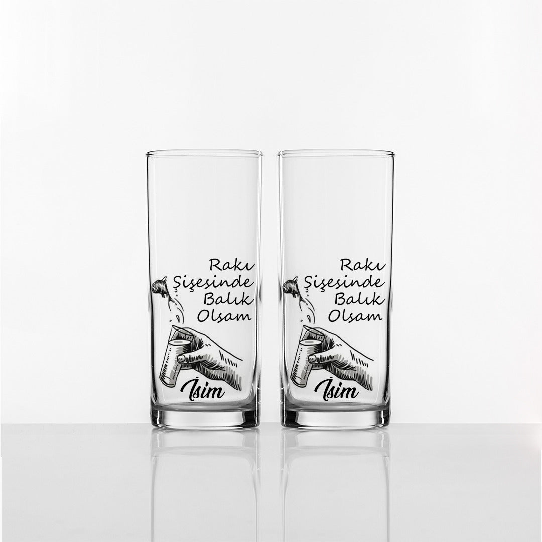 Rakı Şişesinde Balık Olsam - İkili Rakı Kadehi