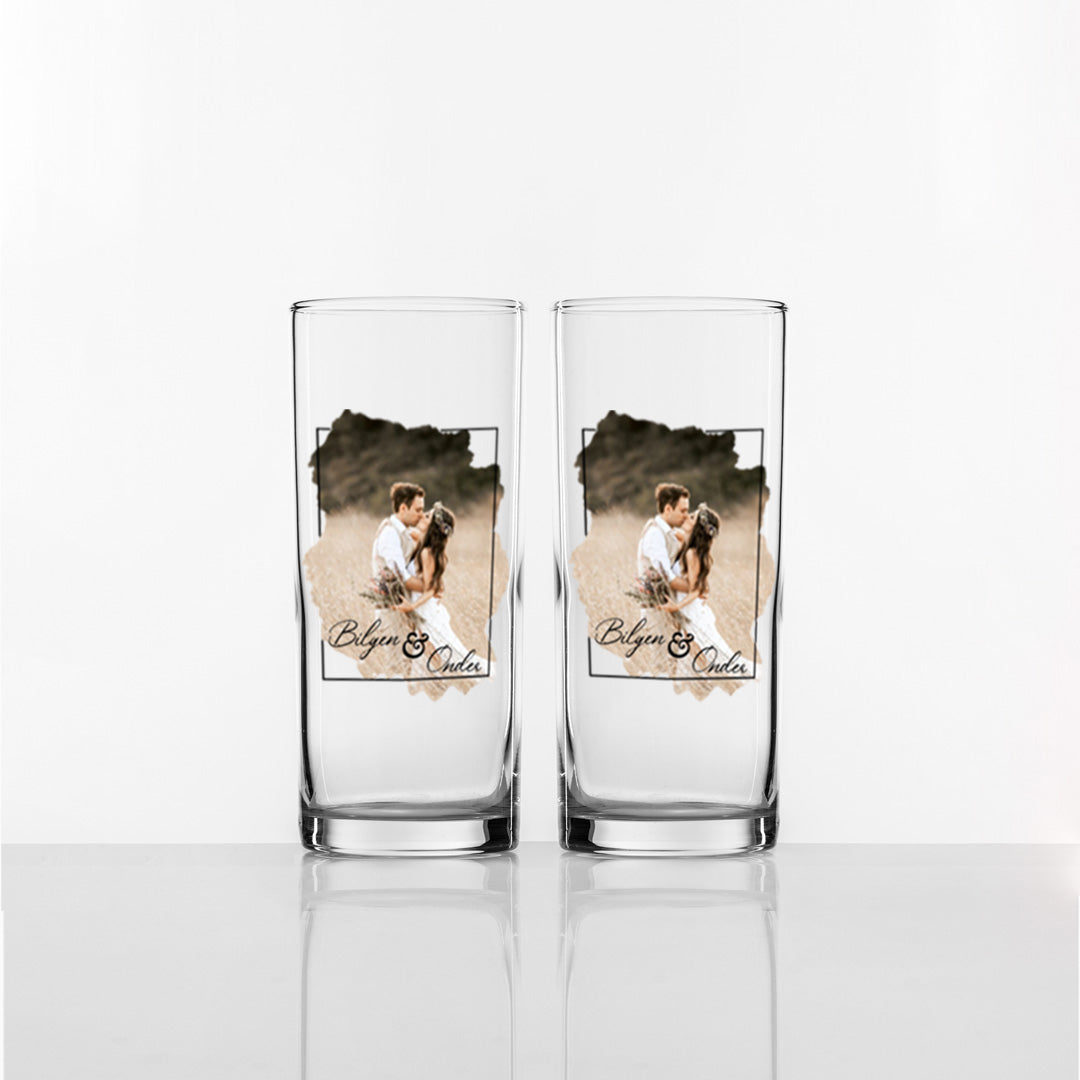 Simple Black Frame - Fotoğraflı İkili Rakı Kadehi