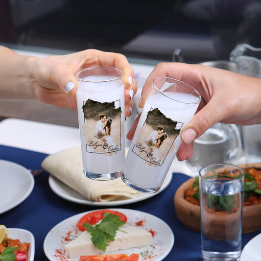 Simple Black Frame - Fotoğraflı İkili Rakı Kadehi