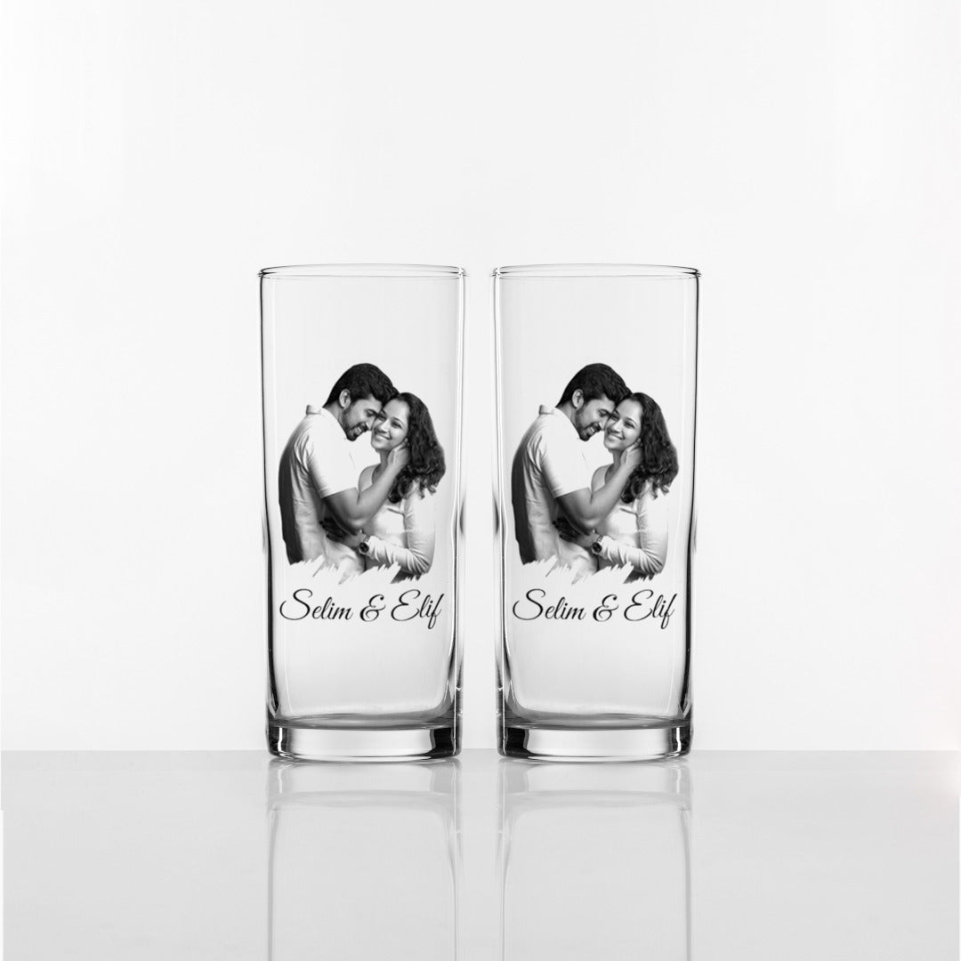Siyah Beyaz Fotoğraflı & İsimli - İkili Rakı Kadehi