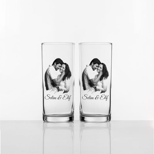 Siyah Beyaz Fotoğraflı & İsimli - İkili Rakı Kadehi