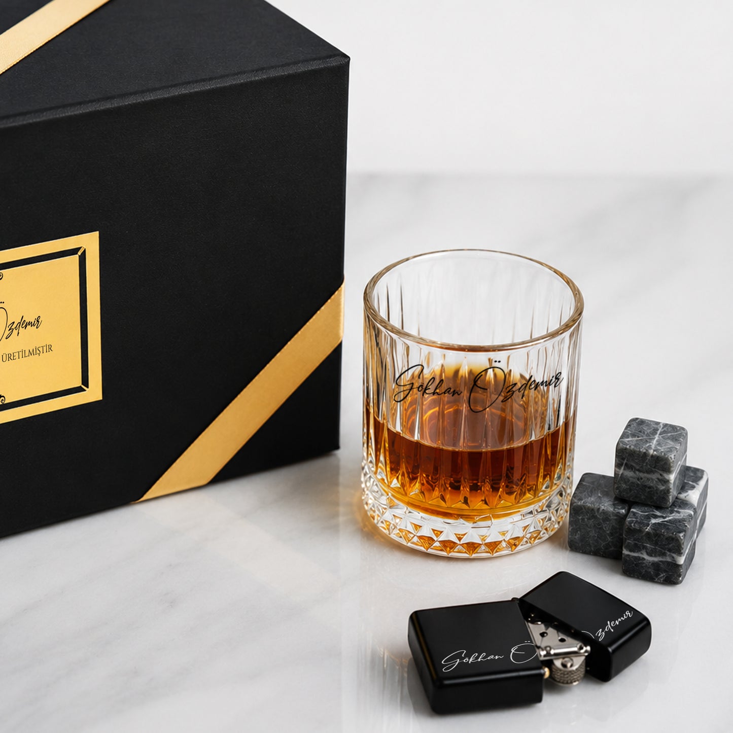 Paradise - Kişiye Özel Premium Kutulu Viski Kadehi & Çakmak Seti