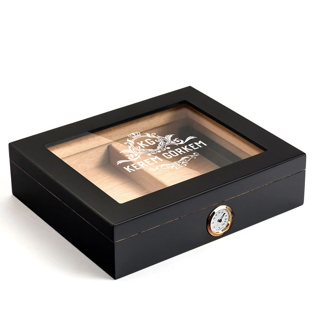 Kişiye Özel Siyah Humidor Puro Kutusu