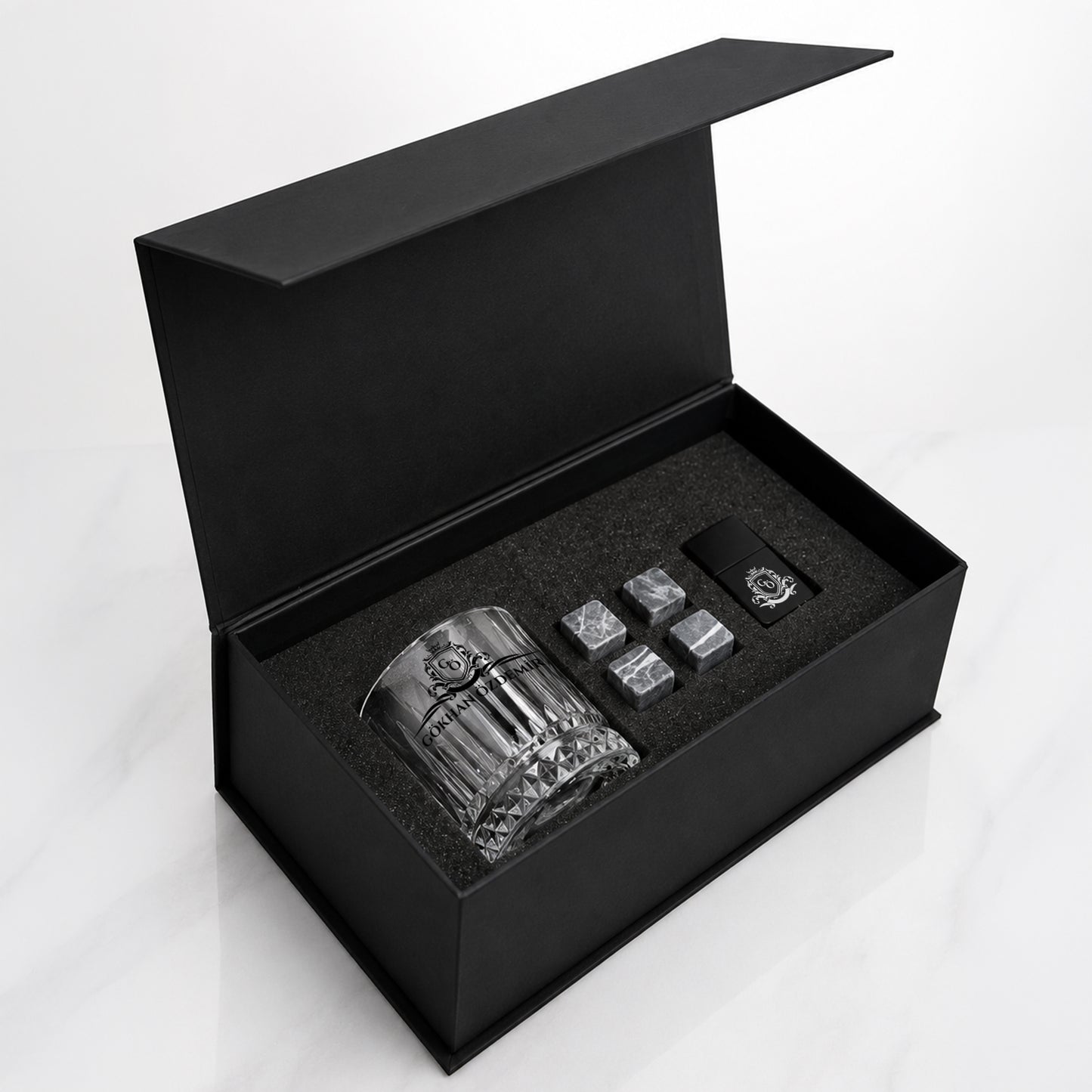 Royal - Kişiye Özel Premium Kutulu Viski Kadehi & Çakmak Seti