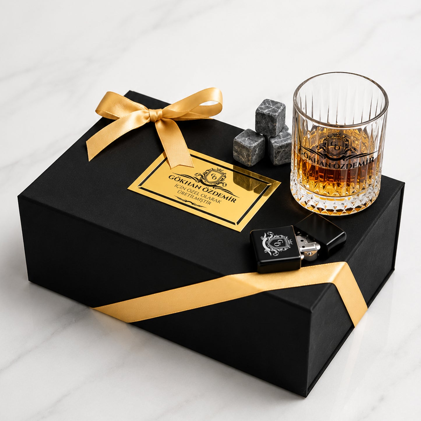 Royal - Kişiye Özel Premium Kutulu Viski Kadehi & Çakmak Seti